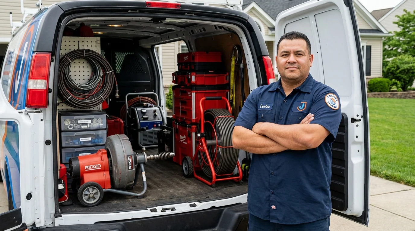 Professional drain cleaning equipment and Johns Plumbing LLC plumber in Boxborough