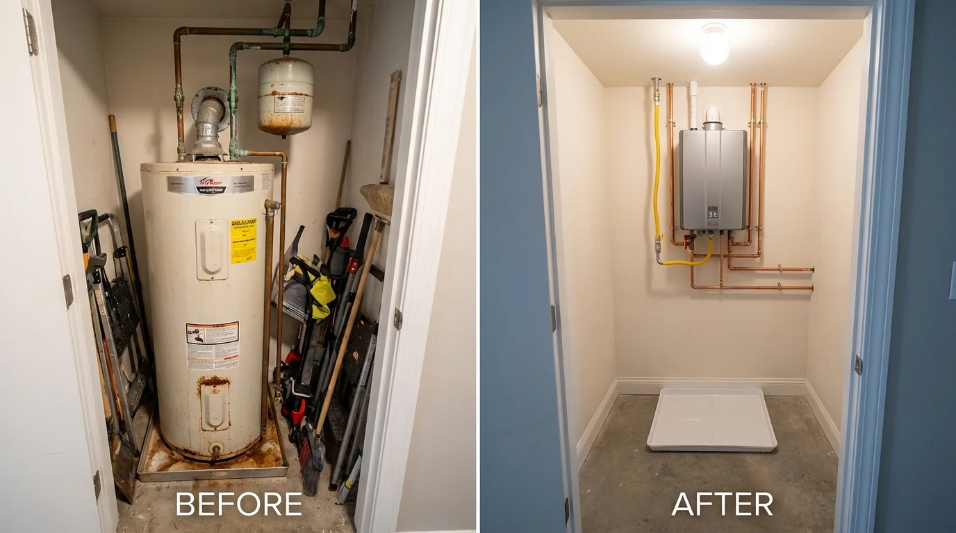 Tank water heater versus wall-mounted tankless unit comparison for Boxborough, MA homeowners